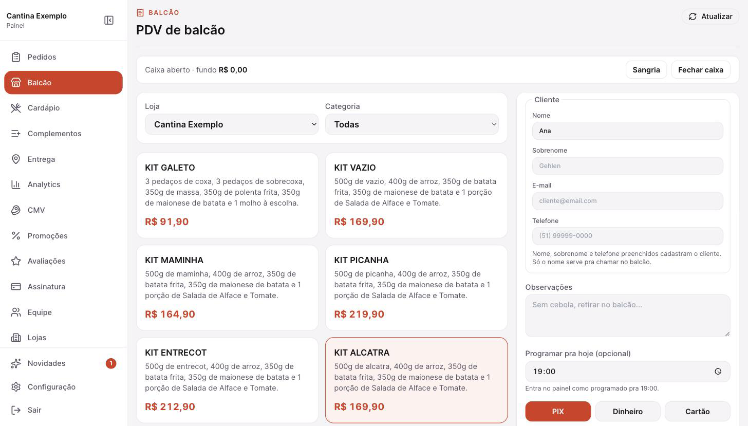 Balcão com o campo "Programar pra hoje" preenchido com 19:00